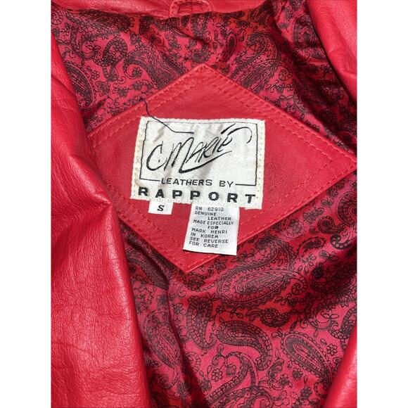 Vintage 80’s Red Leather Women’s Jacket Cropped Small - Picture 3 of 6